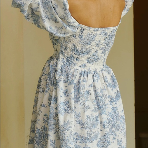 Nothing Fits But Linen Vintage Toile Blue Dress - Picture 3 of 5